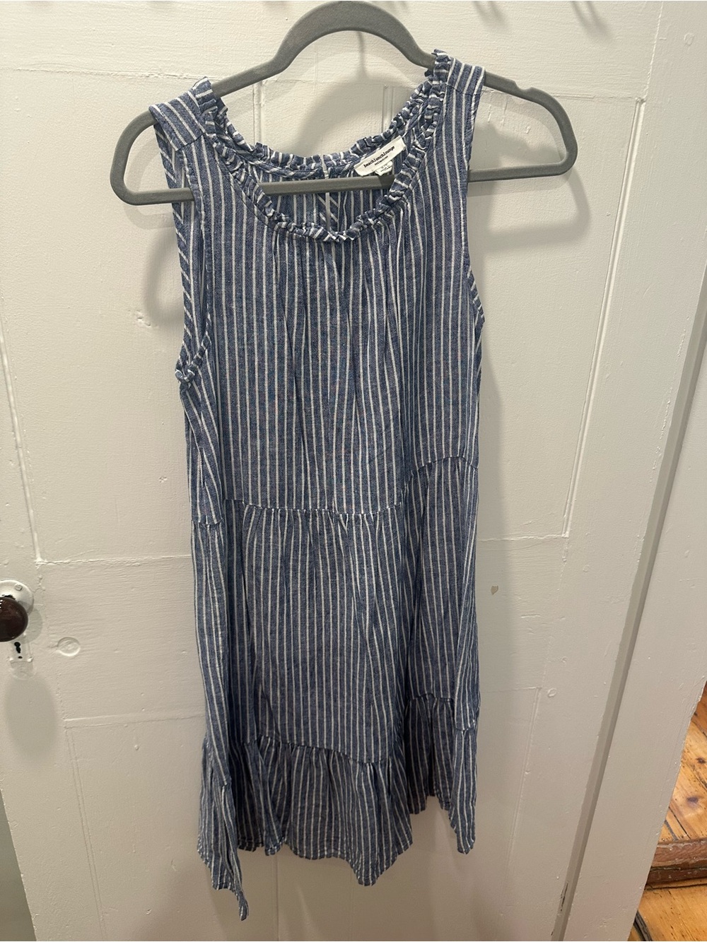 beachlunchlounge Navy and White Striped Ruffle Neck Sundress